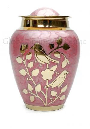 Gold Blessing Birds Large Adult Ashes Cremation Urn In Pink