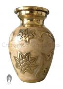 Gold Color Engraved Leaf Cremation Keepsake Urn For Human Ashes