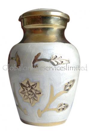 Gold Color Leaf Small Keepsake Funeral Cremation Urn 
