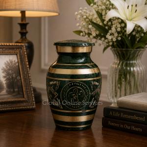 Gold Detailing Green Keepsake Urn for Cremation A