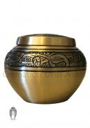 Gold Engraved Round Brass Floral Keepsake Urn for Funeral Human Ashes