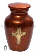 Golden Cross Engraved Brown Small Funeral Keepsake Urn Ashes