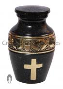 Golden Cross Engraved Mini Keepsake Urn for Human Cremains