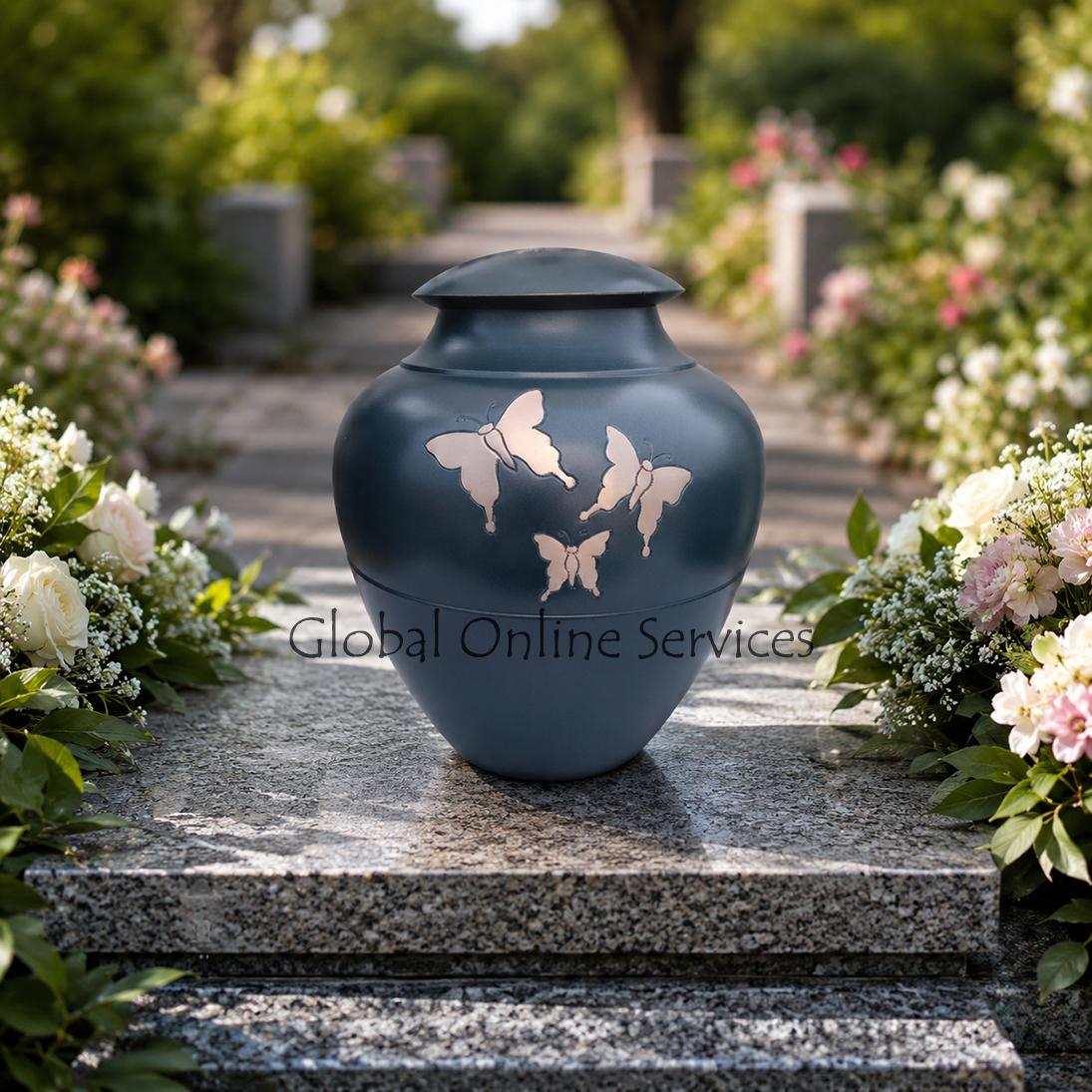 Golden Flying Butterflies Adult Cremation Funeral Urn