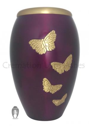 Golden Flying Butterflies Purple Adult Urn For Human Ashes