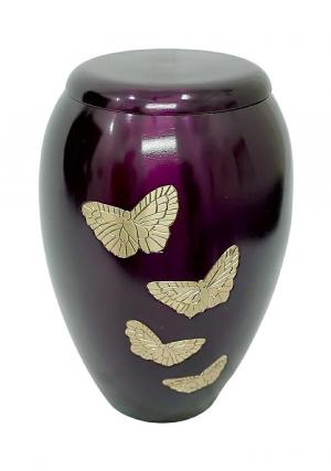Golden Flying Butterflies Purple Adult Urn For Human Ashes