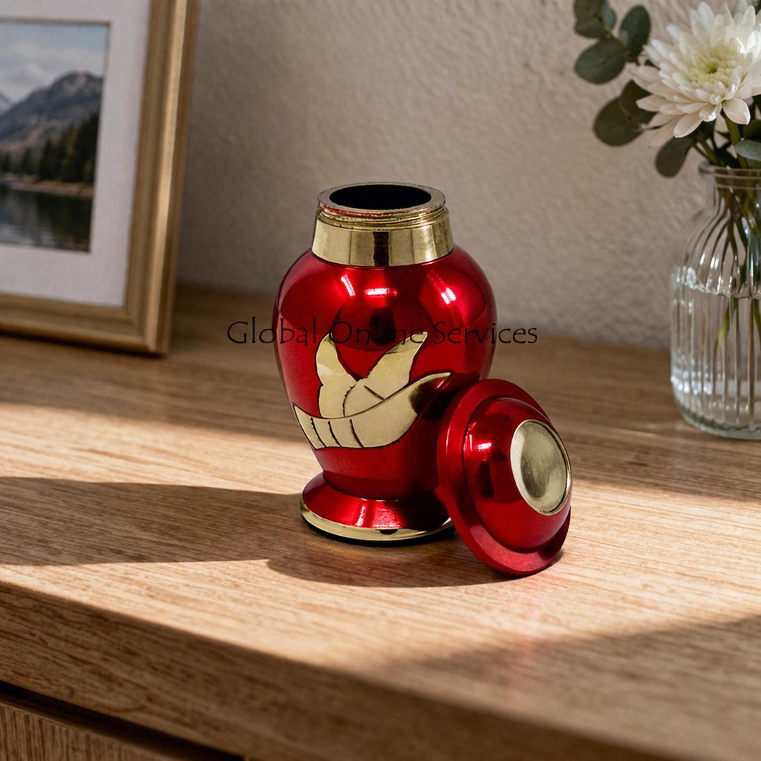 Golden Flying Dove Small Red Keepsake Memorial Urn