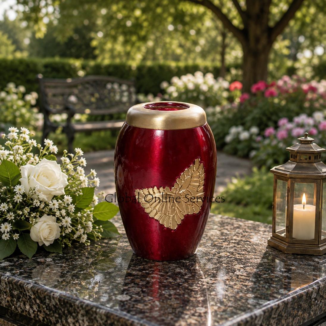 Golden Soaring Butterfly Pink Cremation Keepsake Urn Ashes