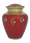 Gorgeous Red and Gold Brass Paw Prints Urn, Pet Memoiral Ashes