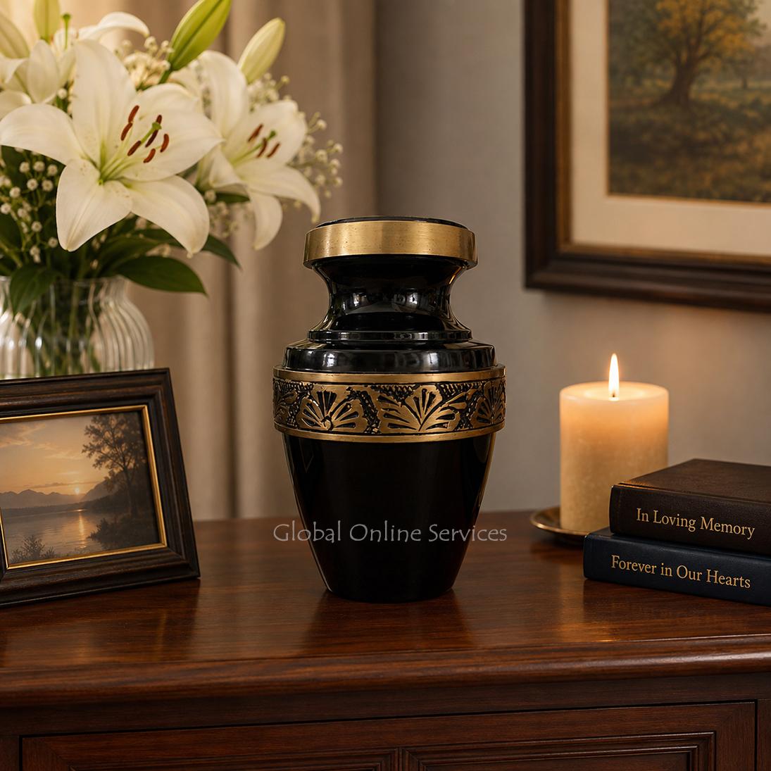 Grecian Rustic Flower Band Pewter Keepsake Cremation Urn for Human Ashes