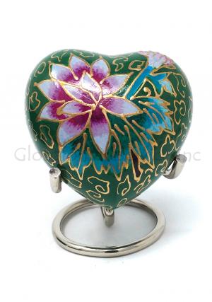 Small Green Floral Heart Keepsake Memorial Urn for Cremation Ashes (Green)