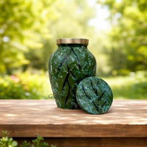 Green Marble Keepsake Urn – Handcrafted Mini Brass Memorial for Ashes