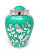 Green blessing birds large adult ashes cremation urn 