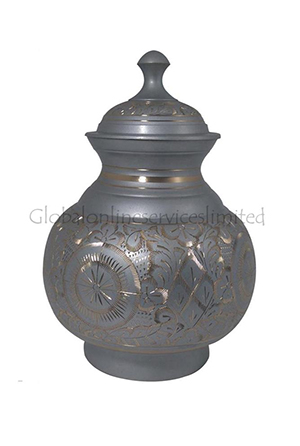 Grey and Gold Engraved Pointed Top Big Adult Cremation Urn