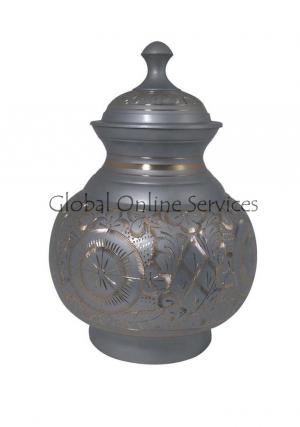 Grey and Gold Engraved Pointed Top Big Adult Cremation Urn Grey and Gold Engraved Pointed Top Big Adult Cremation Urn