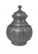 Grey and Gold Engraved Pointed Top Big Adult Cremation Urn