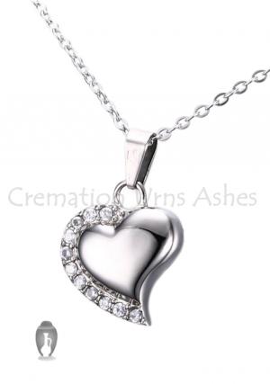 Heart White Crystals Cremation Jewellery Pendant, Necklace
