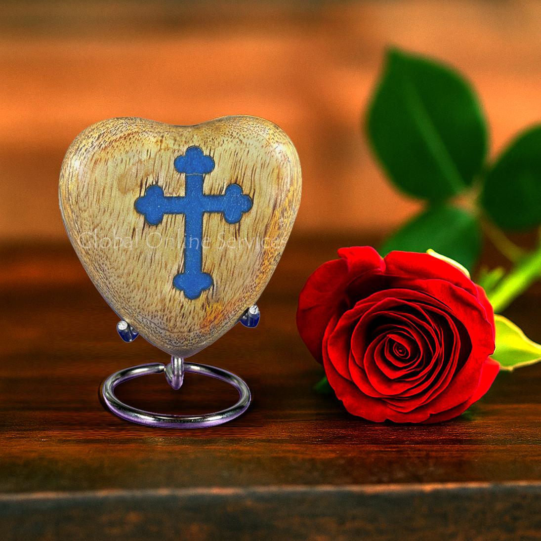 Heartfelt Wooden Keepsake Urn with Cross Inlay