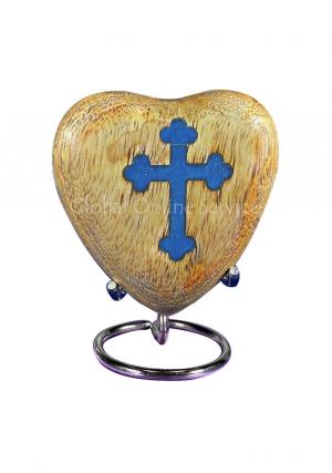 Heartfelt Wooden Keepsake Urn with Cross Inlay