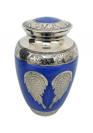Heavenly Angel Wings Fly With The Wind Design Large Adult Human Memorial Urn For Ashes Blue