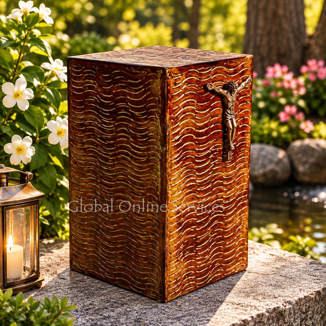 Iron Cremation Urn Ashes, Cross Christ Urn