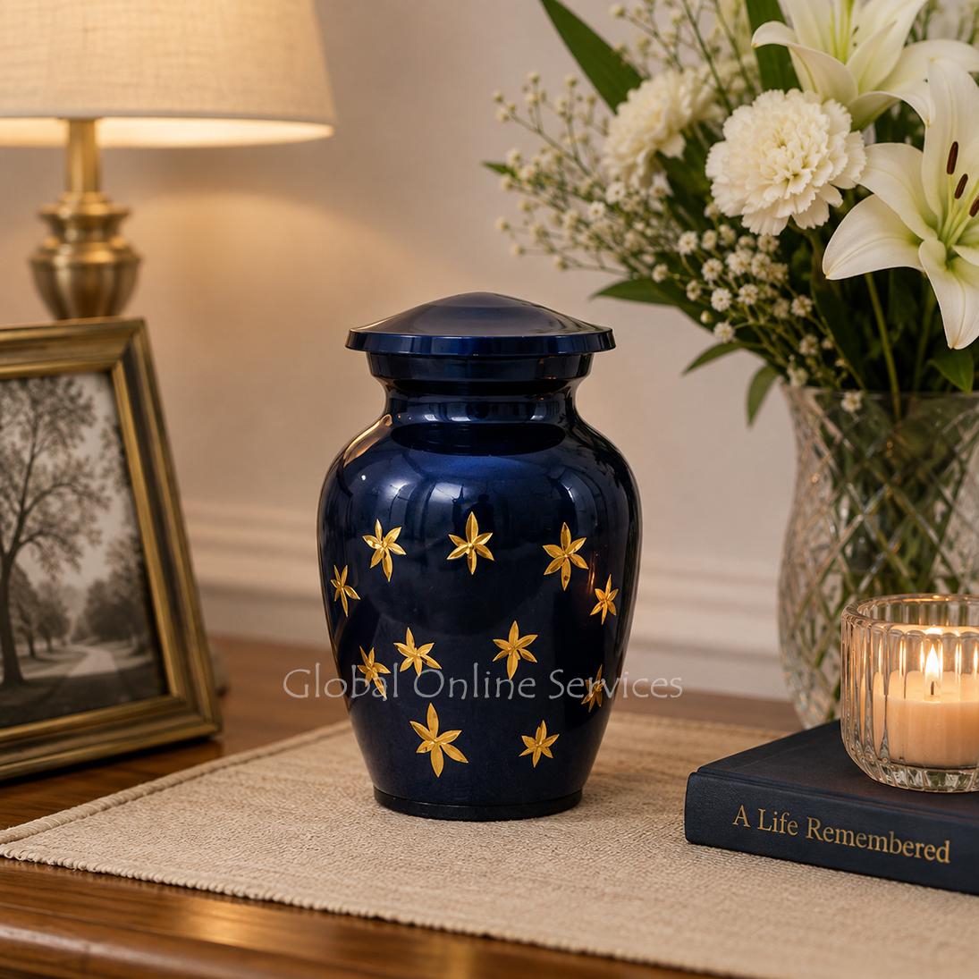 Keepsake (Blue With Silver Stars) Funeral Human Urn for Cremation Ashes  