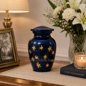 Keepsake (Blue With Silver Stars) Funeral Human Urn for Cremation Ashes  