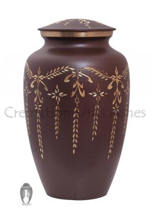 Large Fancy Flourish Brass Funeral Urn for Adult ashes