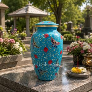 Large Floral Butterfly Brass Urn for Cremation Ashes 