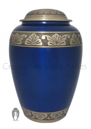 Large Flower Bands Engraved Blue Adult Urn Ashes