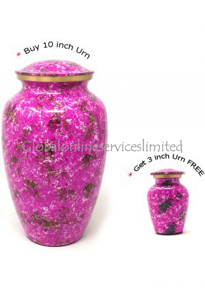 Beautiful Large Garden Flowers Pink Brass Urn for Human Ashes (Large)