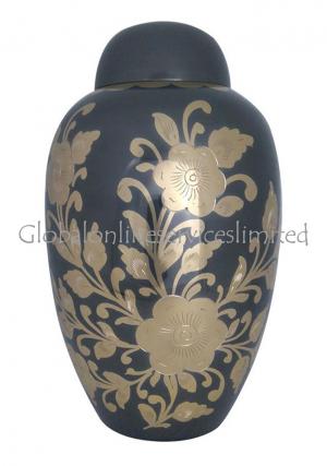 Large Golden Floral Decorative Black Adult Urn Ashes