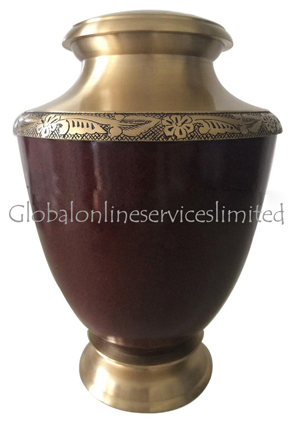 Large Maroon Finish Antique Border Adult Cremation Urn for Ashes