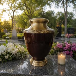 Large Maroon Finish Antique Border Adult Cremation Urn for Ashes