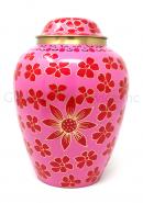 Large Pink Flowers Brass Urn for Human Ashes