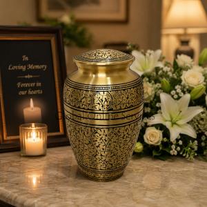 Large Size Antique Engraved Adult Funeral Brass Urn for Human Ashes