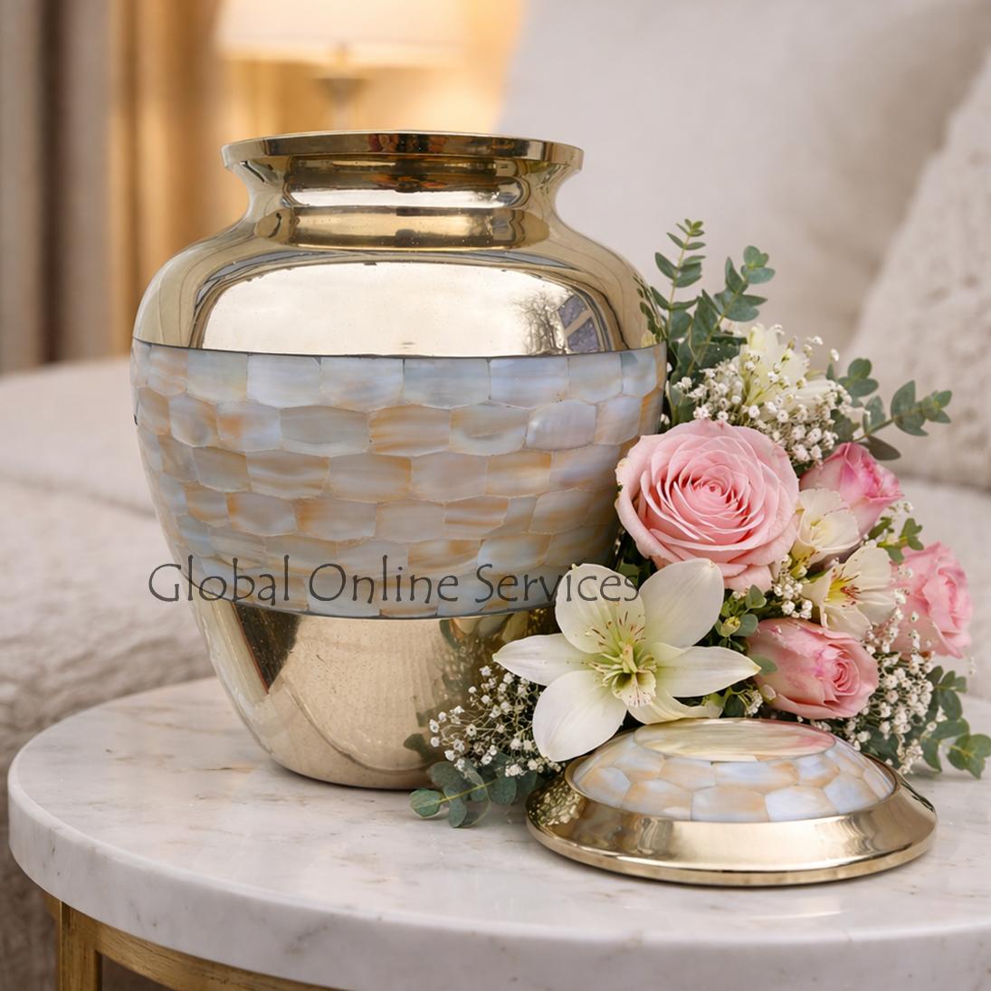Large Size Elite Mother Of Pearl Adult Memorial Urn For Ashes
