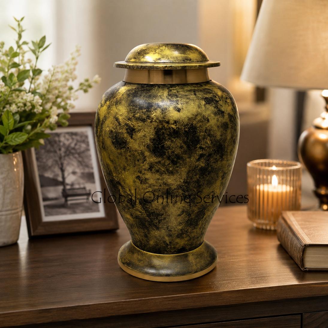 Large Yellow Brass metal Urn for Cremation Ashes