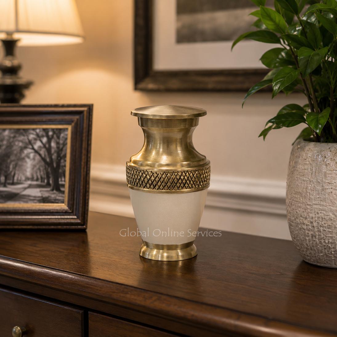 Majestic White Enamel Keepsake Cremation Urn For Cremated Remains