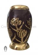 Maroon with Golden Tulips Small Keepsake Urn for Memorial Human Ashes