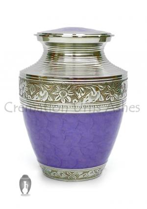 Medium Cremation Urns for Ashes, Hand Painted Purple and Floral Nickel Finish