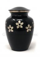 Classic Medium Golden Flower Engraved Black Brass Urn For Human Cremation Ashes. (Medium)
