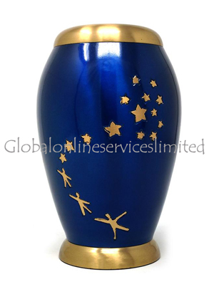 Flat Top Floral Medium Majestic Blue Star Funeral Ashes for Human.