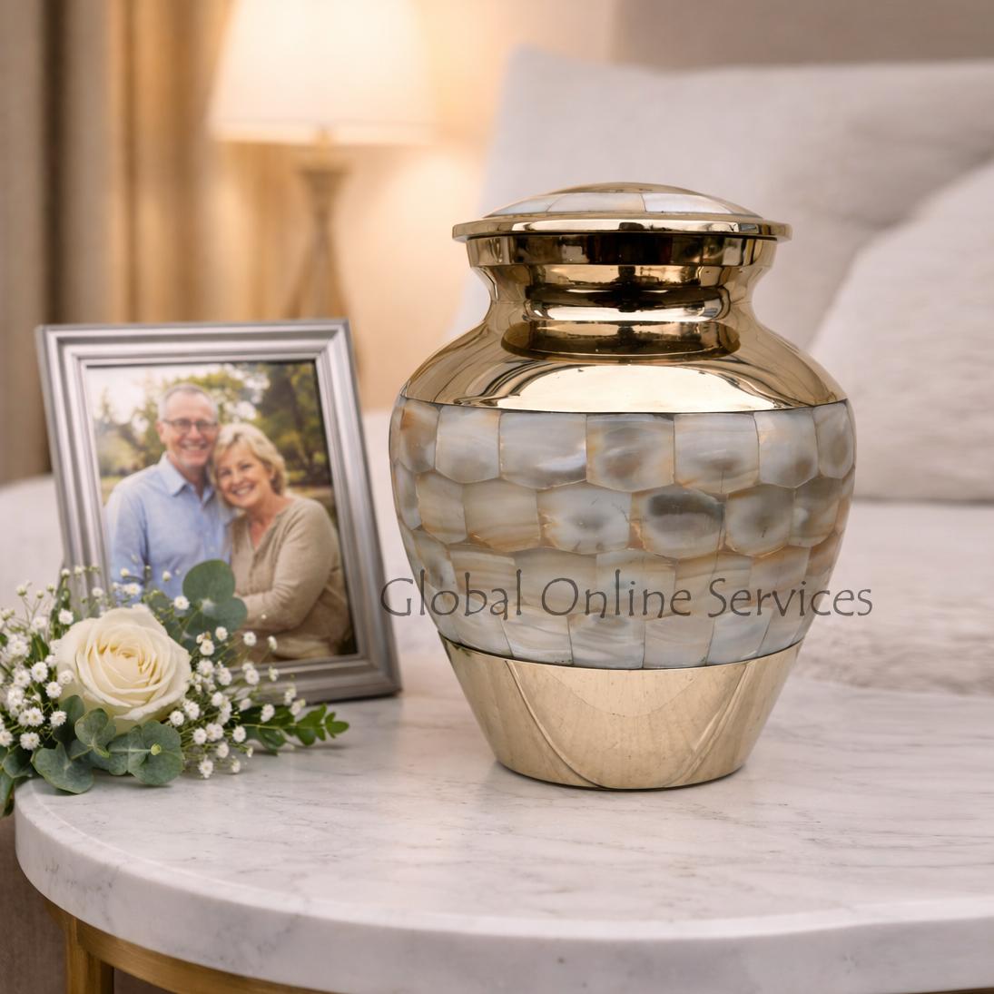 Medium Size Elite Mother of Pearl Cremation Urn for Memorials