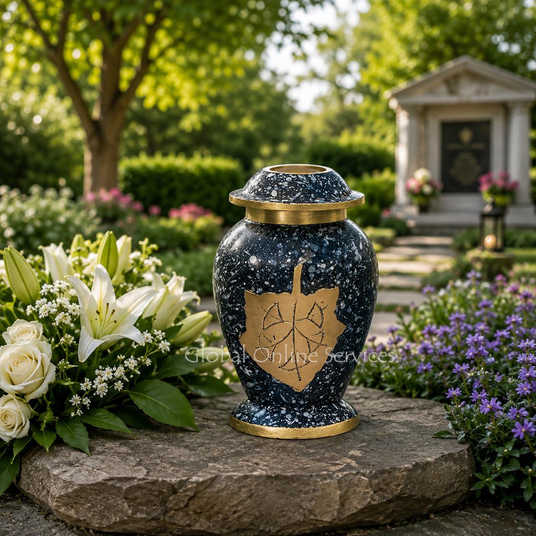 Memorial Autumn Leaves Patina Mini Leaf Keepsake Urn For Funeral Ashes