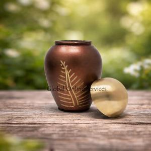 Mini Bronze Leaf Imprint Brass Funeral Keepsake Urn