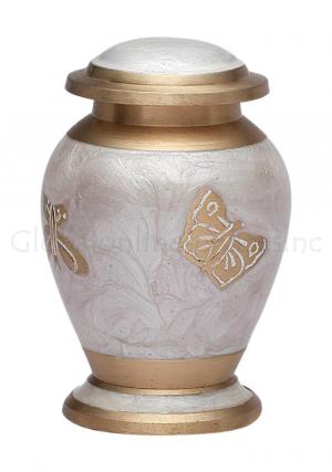 Mini Butterflies Pearl White Keepsake Cremation Urn for Ashes