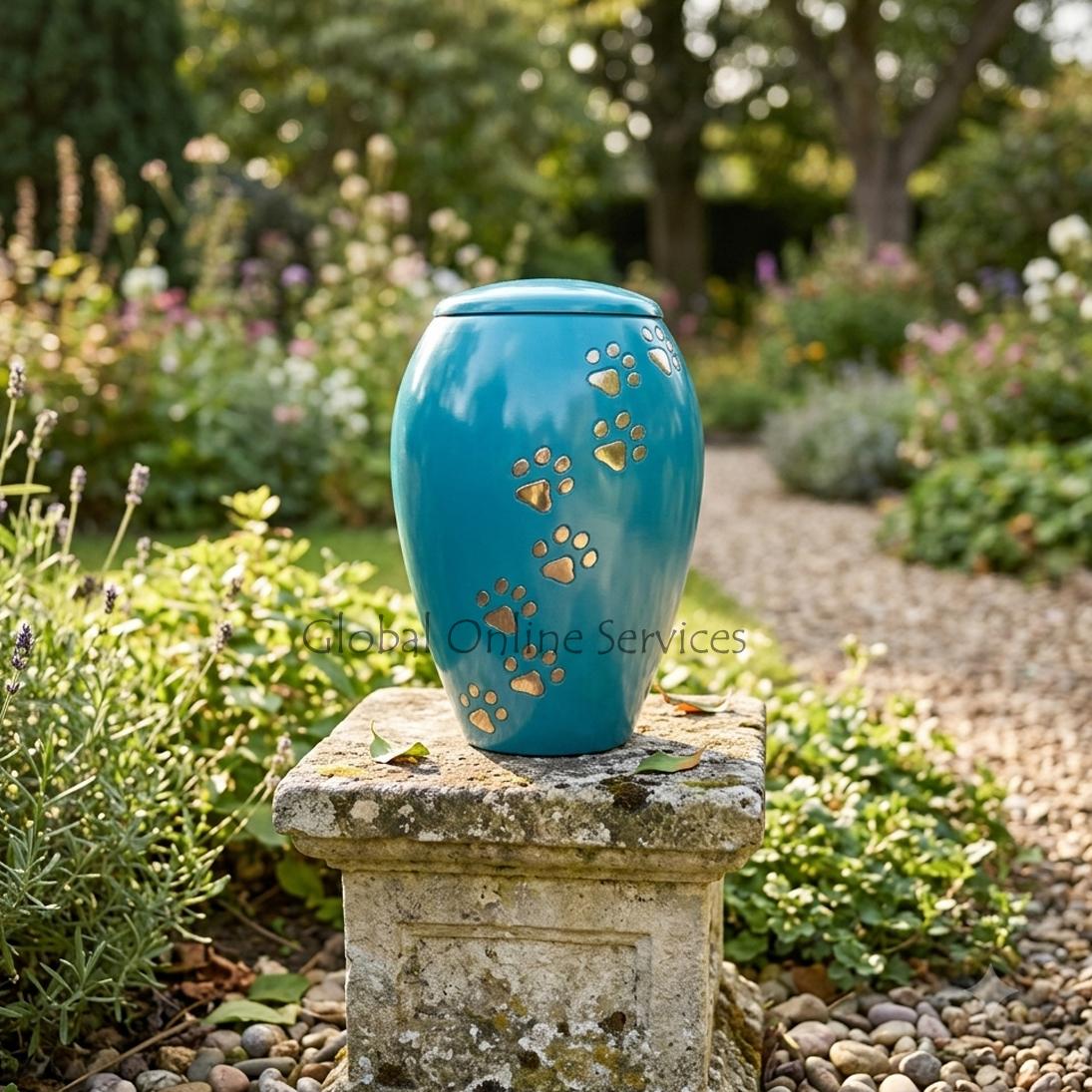 Monarch Blue Climbing Paw Print Pet Cremation Urn For Ashes