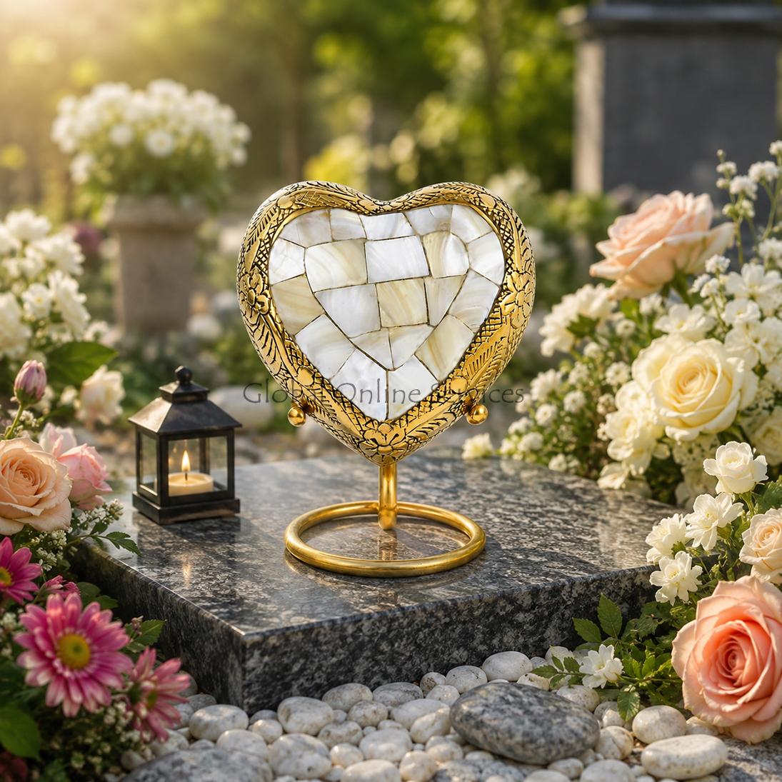 Mother of Pearl Heart Keepsake Urn for Memorial  Ashes