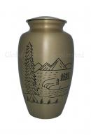 Mountain Scene Brass Adult Funeral Urn for Ashes